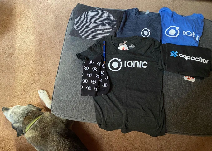Ionic and Capacitor shirts, socks, pen