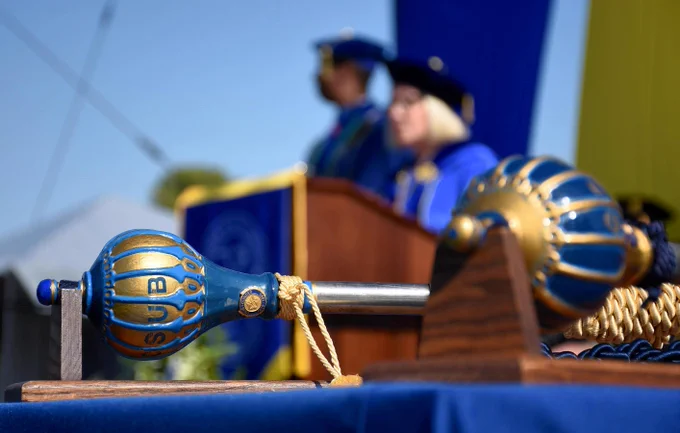 Zoomed image of CSUB mace during commencement. 