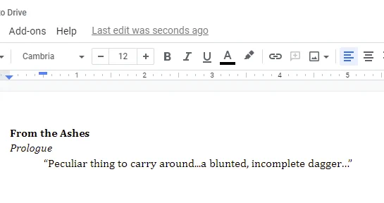 Screenshot of a Google Doc