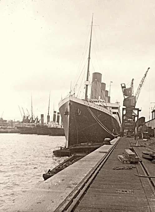 Titanic at dock in Southampton harbor