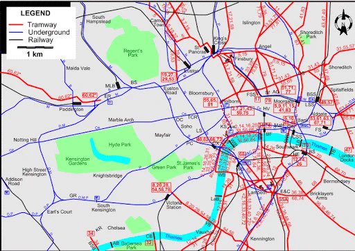 1934 tram map of London