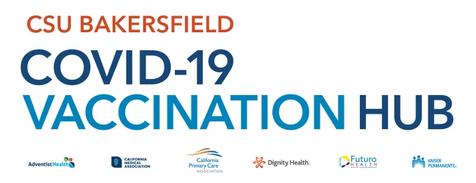Flyer for CSU Bakersfield Vaccination Hub with partner logos 