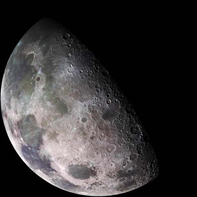 High resolution image of the Moon. The upper right side of the moon is in the dark and crater along the terminator stand out in sharp relief. Credit: NASA/JPL/USGS