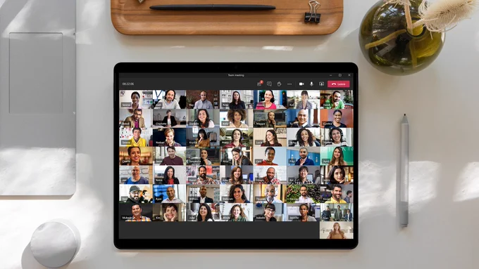 A tablet displaying Teams. 