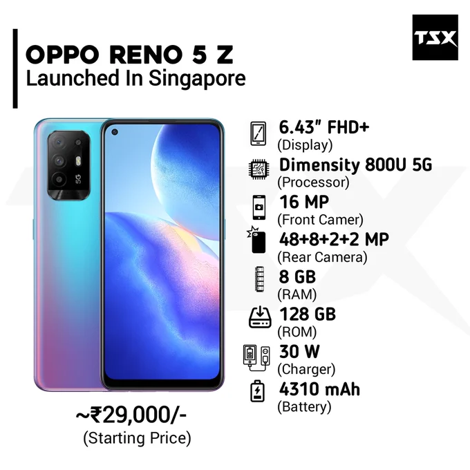 OPPO Reno5 Z launched as rebadged F19 Pro  5G smartphone in Singapore.

Follow us for Tech Updates @TECHSmartX

#oppo #opporeno5 #opporeno5z #renoseries #oppofseries#oppoaseries #oppof19pro #infinix #infinixsmart5 #infinixsmart #micromaxinab #micromax #xiaomi #redmik30pro #nokia #nokia34 #samsung #oppo #vivo #xiaomi #mi #realme #apple #smartphones #mobiles #technews #techie #technology #TechSmartX #TechSmartXUpdates #TechSmartXTeam