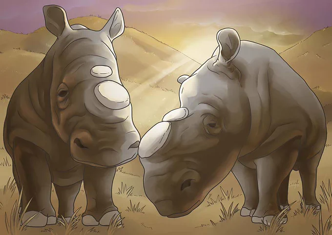 Dehorned rhinos. Illustration by Erin Walsh.