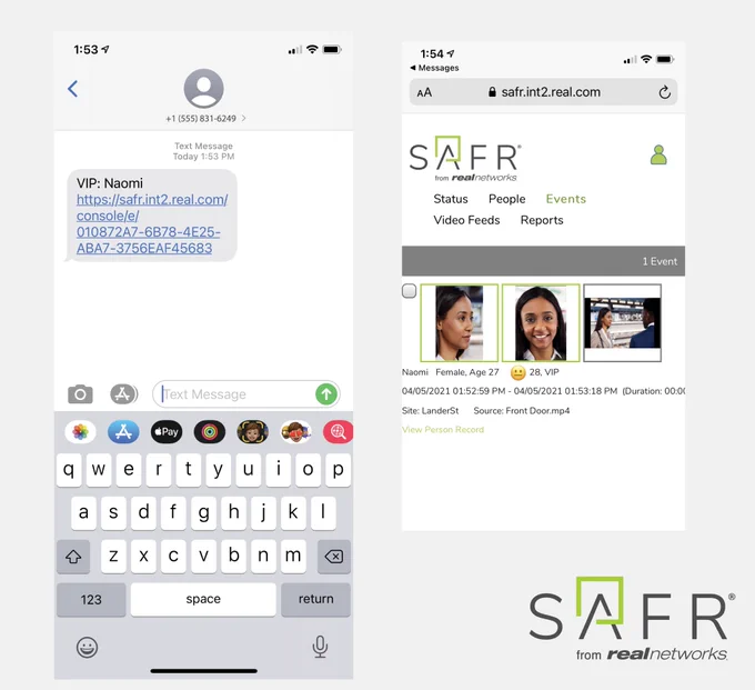 Receive text alerts when a person from the watchlist  (VIP, threat or concern) is detected in a monitored area.
