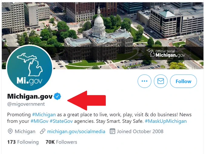 Screenshot of new Twitter handle for @migovernment.