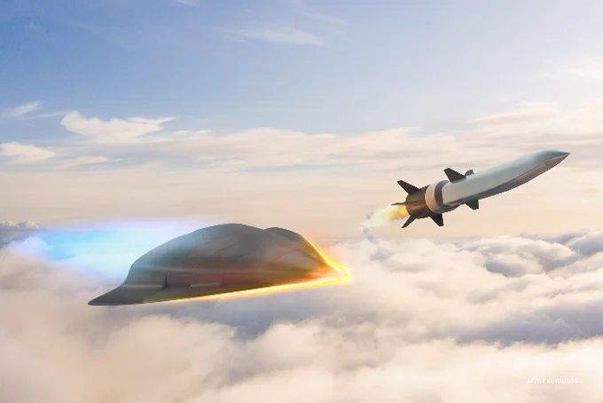 An artist's rendering of hypersonic weapons in flight. 