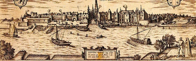 historical illustration of the town of Gouda, in the Netherlands