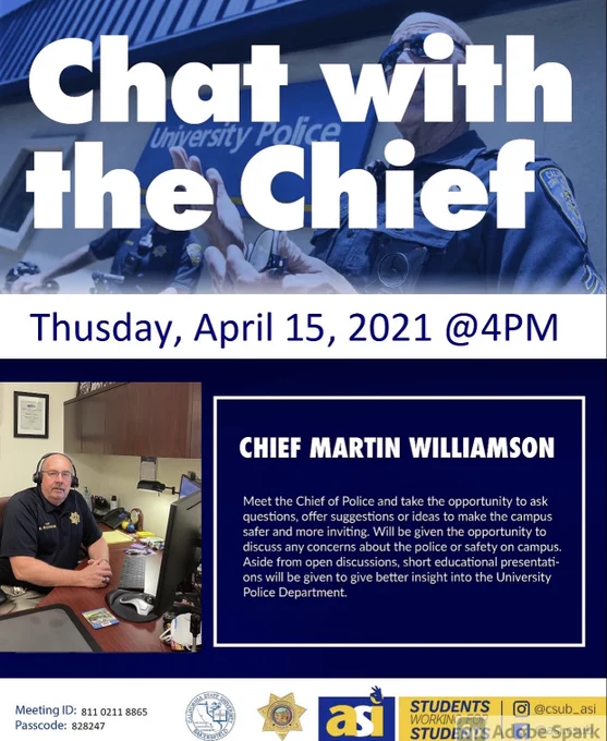 Flyer for Chat with the Chief on Thursday, April 15, 2021. 