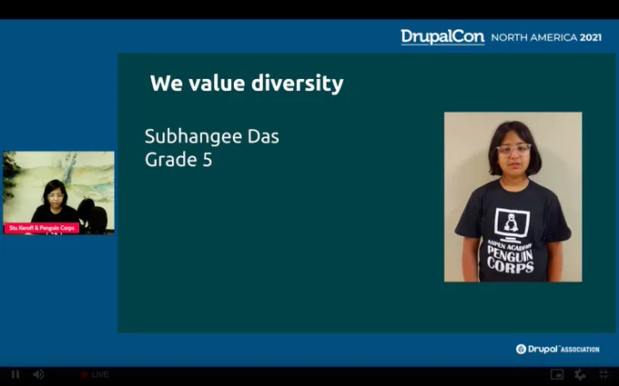 Value Diversity screenshot. Subhangee Das of Grade 5 in focus