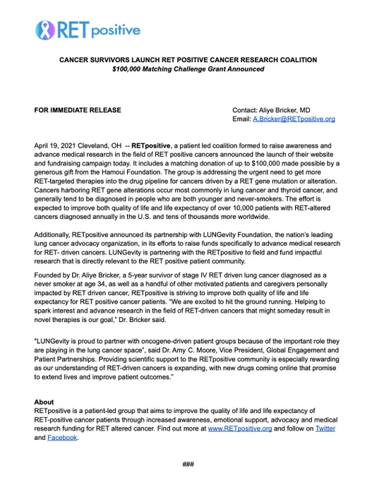 RETpositive Launch Press Release 