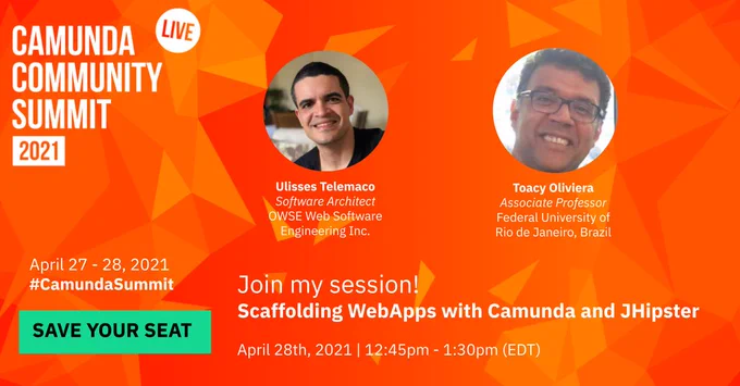 It's tomorrow!!! Save your seat in our session on https://lnkd.in/gEHhbbt

We'll be talking about Scaffolding WebApps with Camunda and JHipster

In this presentation, we will expose the Process-Aware JHipster/Camunda blueprint, a low-code approach to scaffold process-aware web applications based on a reference architecture that integrates SpringBoot, VueJS, and Camunda. Our tool takes a BPMN model and a bespoke configuration file to generate the WebApp structure, its forms, database connection, REST APIs, Authentication, etc.

#camuda #camundasummit #agilekip #owse