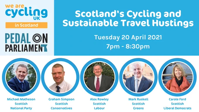 Card advertising the Cycling UK and Pedal on Parliament hustings this evening 7pm to 8:30