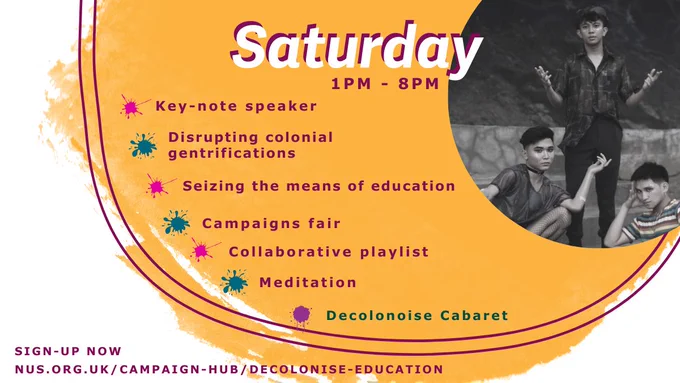 Saturday, 1pm - 8pm
- key-note speaker
- disrupting colonial gentrifications
- seizing the means of education
- campaigns fair
- collaborative playlist
- meditation
- Decolonoise cabaret
Picture of 3 east-asian people posing facing the camera