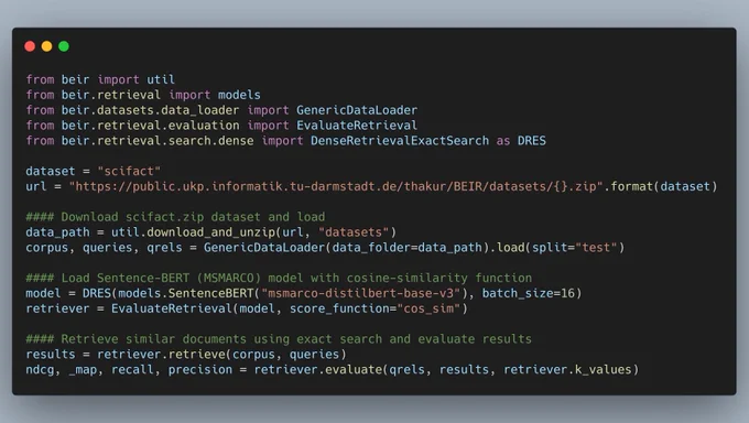 Minimal code for running BEIR