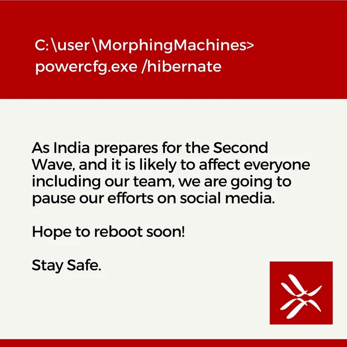 A creative announcing a short hiatus by the Morphing Machines team