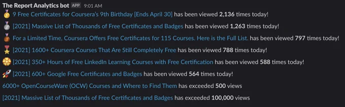 Screenshot showing top articles on Class Central with number of views.