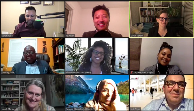 Photo of Sultan Rana, Jason To, Gillian Parekh, Monday Gala, Alison Gaymes San Vicence, Kaydeen Bankasingh, Norah Marsh, Sayema Chowdhury, and Jack Nigro.