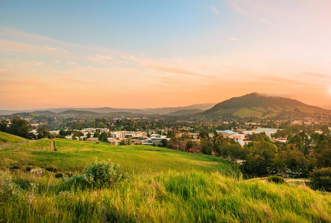 landscape of the green hills above campus