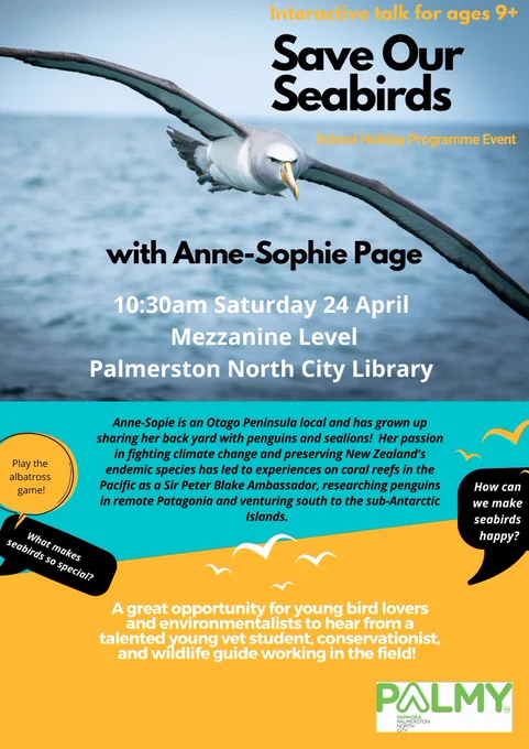 Save our seabirds with Anne-Sophie Page. Saturday 24th April at 10:30 am Central Library