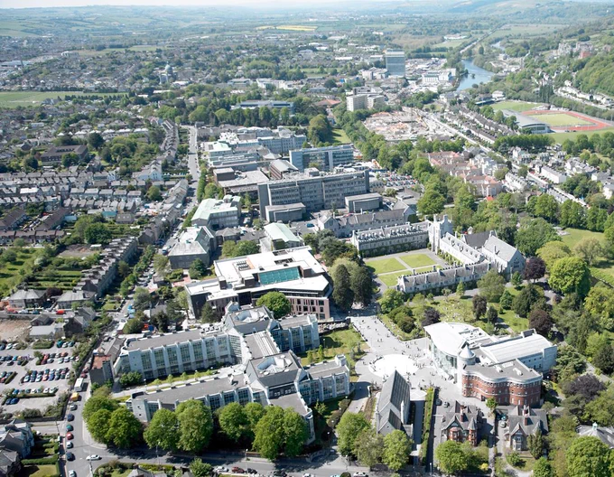 Aerial photograph of UCC campus on a clear sunny day.