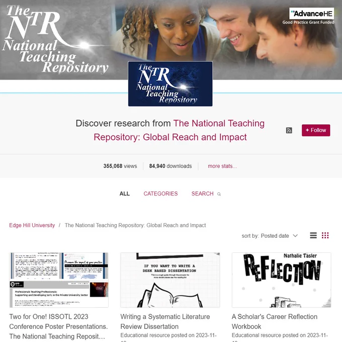 screenshot of the homepage for the National Teaching Repository