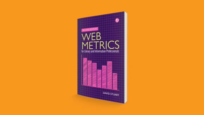 Orange background with the book Web Metrics for Library and Information Professionals 