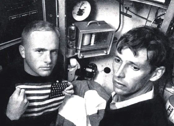 Captain Don Walsh and Jacques Piccard during the first descent to the bottom of the world Ocean, Challenger Deep on January 23, 1960.