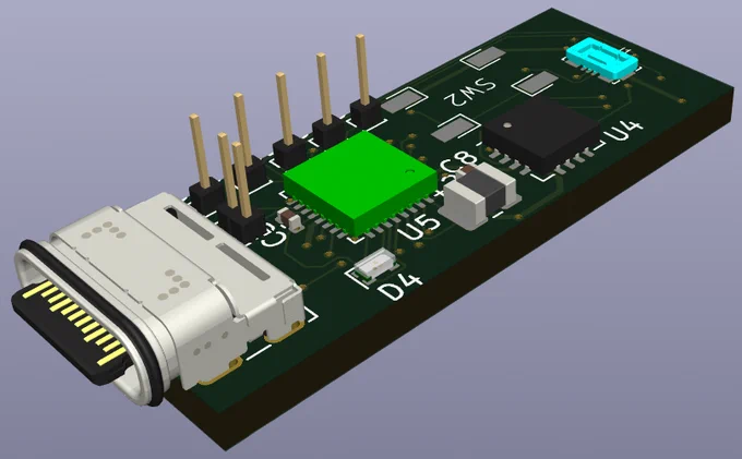 Printed Circuit Board showing the Herald V2 micro connector measuring 1.22x3.15 cm, 1.90x~6.0cm at the end with expansion boards.