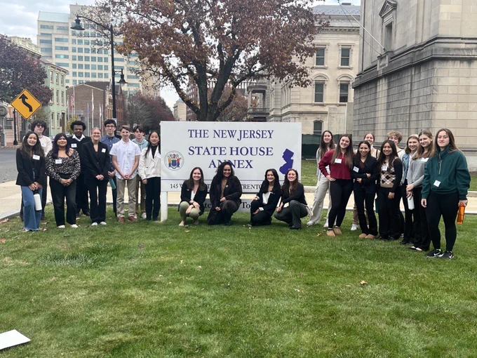 COA's SEAL Students and staff members (center middle) take a tour of the NJ State House to learn about civics! Thank you, Erica from NJ Office of Legislative Services, for the informative and engaging tour!