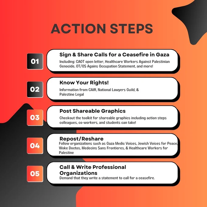 Action steps
1 sing and share calls for a ceasefire in Gaza
2 know your rights
3 post shareable graphics
4 repost/reshare
5 call and write professional organizations