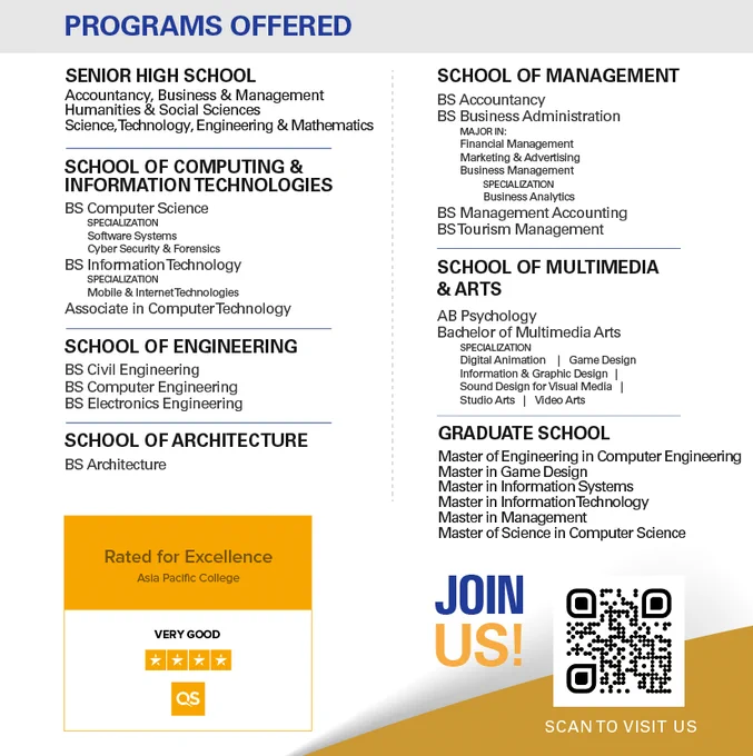 
For inquiries or clarifications, you may contact us through the following:
🌐 Website: https://www.apc.edu.ph
📧 Email: admissions@apc.edu.ph
📞 Landline: 8852-9232
📱 Mobile: 0917-816-5570 | 0917-827-3243 | 0933-861-4227 

#BeARam
#AsiaPacificCollege
#RealProjectsRealLearning