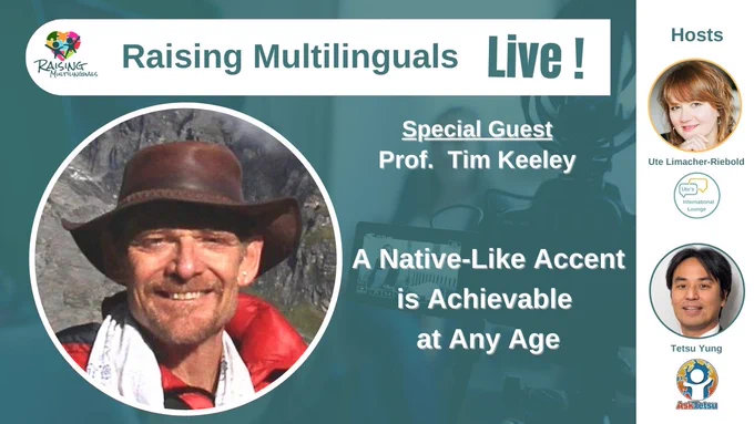 We know that very young children can imitate sounds in a variety of languages, which leads us to assume that "the earlier they learn a vast variety of languages, the better". 

Why can some adults learn a new language and have a "native-like" accent, whilst the majority of the others sound foreign? What do we need to do in order to sound like a native speaker?

In our next interview, we will talk to Prof. Tim Keeley on the topic of how "native like accents are achievable at any age".  

Come and join us on Tuesday 21 November 2023 at 11pm Japan Time, 9am New York, 2pm London, 3pm Amsterdam on Facebook, YouTube and Linkedin, to find out more about accents across languages.