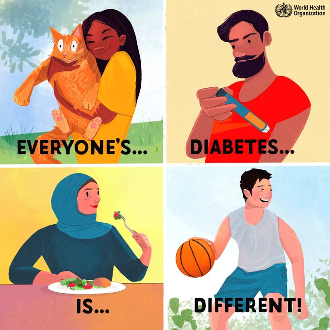 World Diabetes Day provides an opportunity to raise awareness of diabetes as a global public health issue and what needs to be done, collectively and individually, for better prevention, diagnosis and management of the condition.

This World Diabetes Day, WHO will highlight the need for equitable access to essential care, including raising awareness of ways people with diabetes can minimize their risk of complications. Activities will also celebrate the experiences of people with all forms of diabetes to help those impacted to take action, including seeking and obtaining essential care.