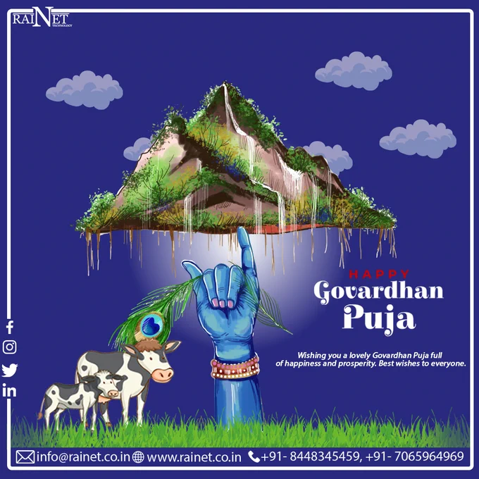 Happy Govardhan Puja! I hope this Govardhan Puja is full of fun and beautiful moments. May Lord Krishna bless you with good health, prosperity, and joy.