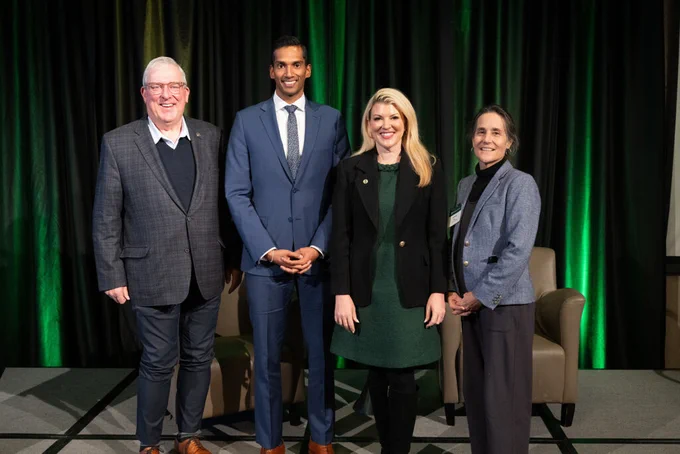 Wade Troxell, Iranga Kahangama, Amy Parsons, and Jeni Arndt pose for a photo at Colorado State University.