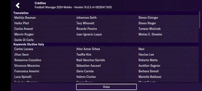 Credits screen showing translators who worked on the game