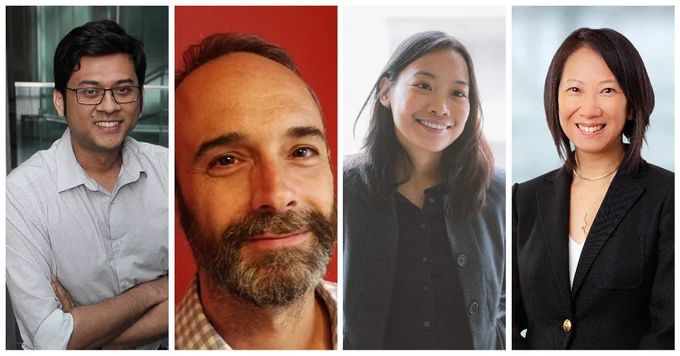 Four headshots, left to right: Ishtiaque Ahmed, Jason Plans, Anna Su, and Rosalie Wang.
