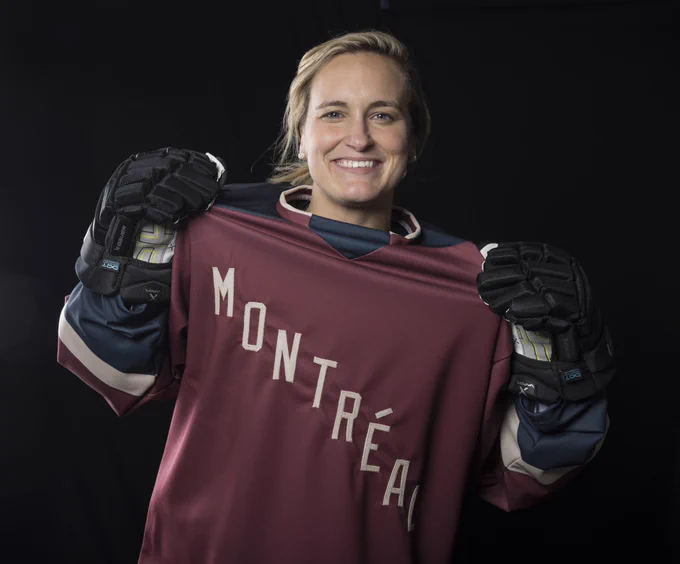 Picture of Marie-Philip Poulin wearing the Inaugural PWHL Montreal home jersey.