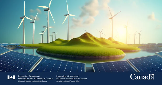 Un paysage avec des panneaux solaires et des éoliennes.
