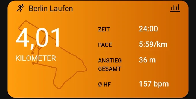 Screenshot der Lauf-App 
Berlin Laufen
4,01km in 24:00min
Pace: 5:59/km