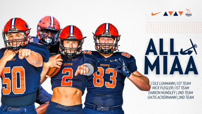 Four Hope football defenders pose for portraits.
