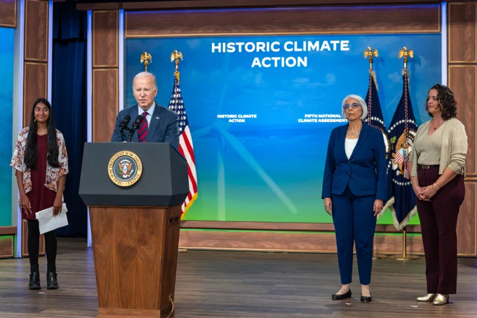 President Biden delivers remarks on the Fifth National Climate Assessment in the South Court Auditorium.