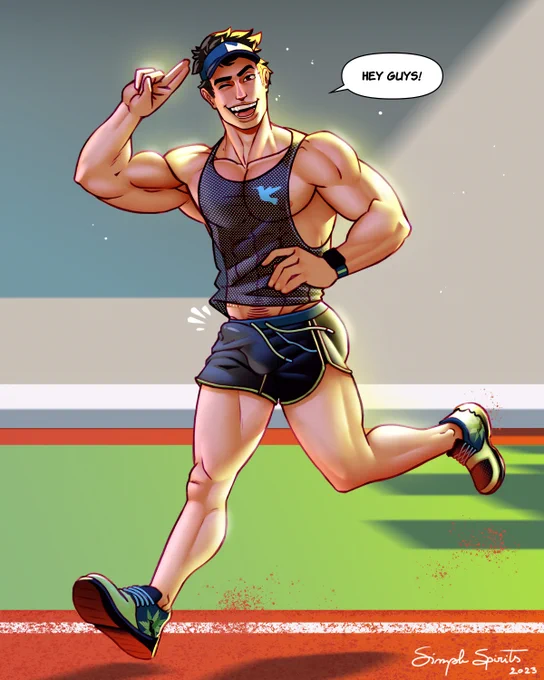Tetris Citadel, cardio instructor for @hoodieinu 's gym FitFan! 
He is out on his morning jog before he begins his cardio class, 