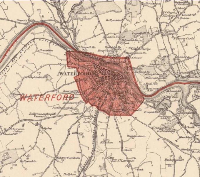 detail of Waterford from one-inch administative maps of Ireland 1898