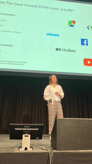 Jodie on stage talking about the great firewall