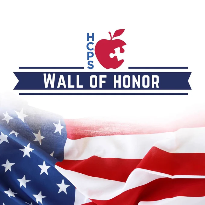 An image of text that reads “wall of honor.” There is a background image of an American flag.