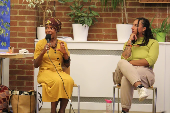 Jenny Mitchell and Erin James in discussion at The Power of Poetry and Living Libraries.
